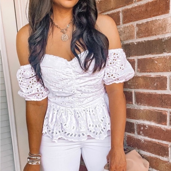 • Express • Eyelet Lace Off The Shoulder Top - Picture 8 of 16